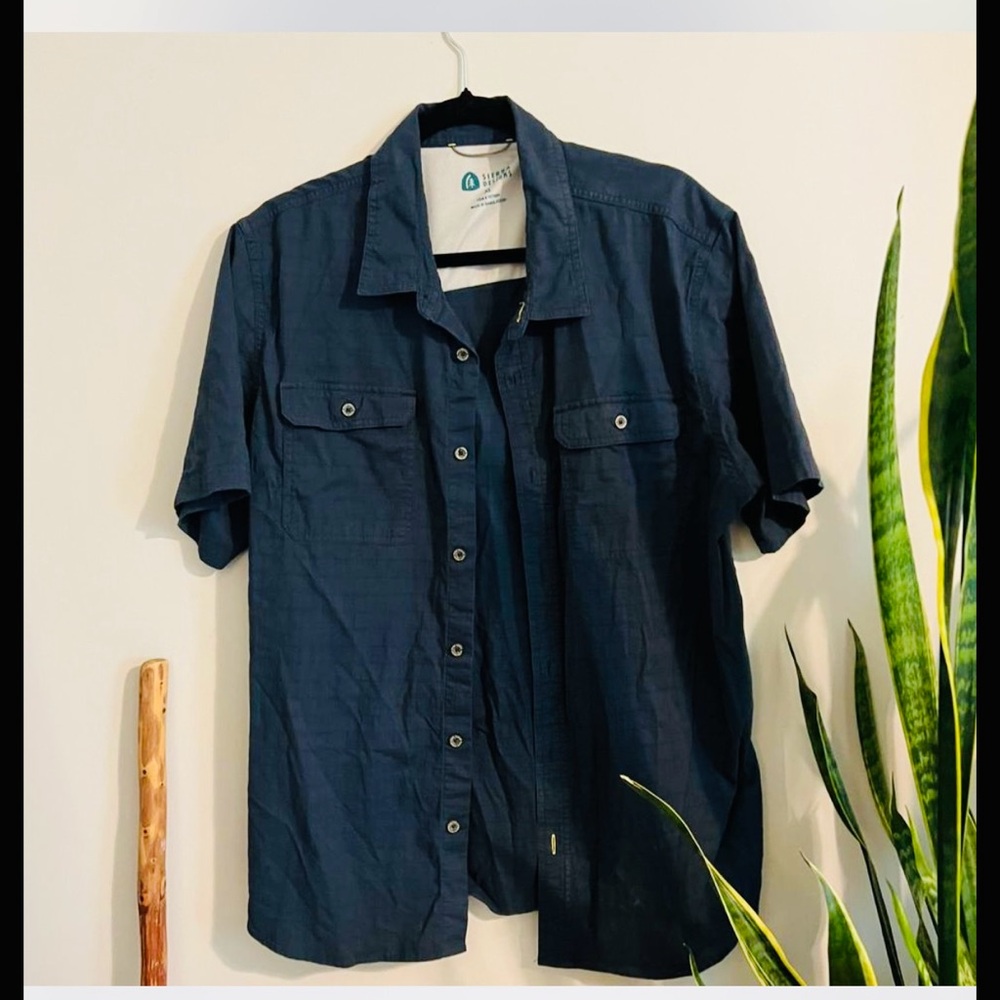 Sierra Designs Short Sleeve Button‎ Up Shirt Men’s Navy Blue, XL